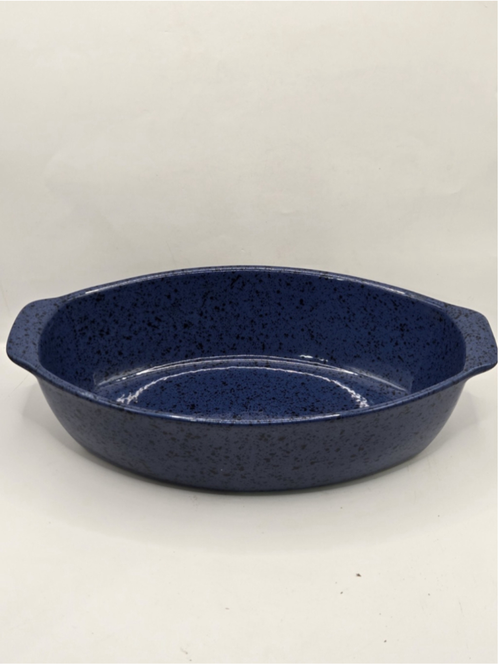Vintage Cerutil Portugal Blue Speckled Stoneware Casserole Dish Oval Baking Oven